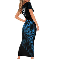 New Zealand Lawn Bowls Custom Family Matching Short Sleeve Bodycon Dress and Hawaiian Shirt Blue Maori Warrior Tribal Silver Fern LT9 - Polynesian Pride
