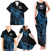 New Zealand Lawn Bowls Custom Family Matching Tank Maxi Dress and Hawaiian Shirt Blue Maori Warrior Tribal Silver Fern - Polynesian Pride