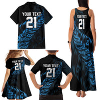 New Zealand Lawn Bowls Custom Family Matching Tank Maxi Dress and Hawaiian Shirt Blue Maori Warrior Tribal Silver Fern - Polynesian Pride