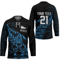 New Zealand Lawn Bowls Custom Hockey Jersey Blue Maori Warrior Tribal Silver Fern - Polynesian Pride