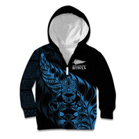 New Zealand Lawn Bowls Custom Kid Hoodie Blue Maori Warrior Tribal Silver Fern - Polynesian Pride