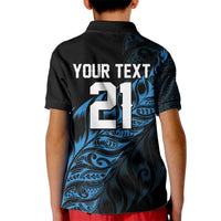 New Zealand Lawn Bowls Custom Kid Polo Shirt Blue Maori Warrior Tribal Silver Fern - Polynesian Pride