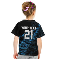 New Zealand Lawn Bowls Custom Kid T Shirt Blue Maori Warrior Tribal Silver Fern - Polynesian Pride
