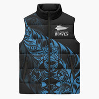 New Zealand Lawn Bowls Custom Sleeveless Puffer Jacket Blue Maori Warrior Tribal Silver Fern - Polynesian Pride