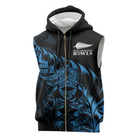 New Zealand Lawn Bowls Custom Sleeveless Zip Hoodie Blue Maori Warrior Tribal Silver Fern LT9 Blue - Polynesian Pride