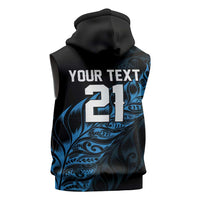 New Zealand Lawn Bowls Custom Sleeveless Zip Hoodie Blue Maori Warrior Tribal Silver Fern LT9 - Polynesian Pride