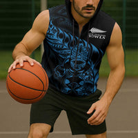 New Zealand Lawn Bowls Custom Sleeveless Zip Hoodie Blue Maori Warrior Tribal Silver Fern LT9 - Polynesian Pride