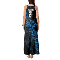 New Zealand Lawn Bowls Custom Tank Maxi Dress Blue Maori Warrior Tribal Silver Fern - Polynesian Pride