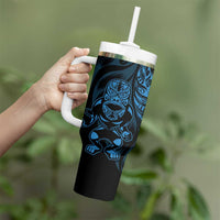 New Zealand Lawn Bowls Custom Tumbler With Handle Blue Maori Warrior Tribal Silver Fern - Polynesian Pride
