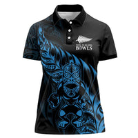 New Zealand Lawn Bowls Custom Women Polo Shirt Blue Maori Warrior Tribal Silver Fern LT9 Female Blue - Polynesian Pride