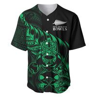 New Zealand Lawn Bowls Custom Baseball Jersey Green Maori Warrior Tribal Silver Fern - Polynesian Pride
