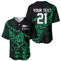 New Zealand Lawn Bowls Custom Baseball Jersey Green Maori Warrior Tribal Silver Fern - Polynesian Pride