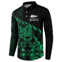 New Zealand Lawn Bowls Custom Button Sweatshirt Green Maori Warrior Tribal Silver Fern - Polynesian Pride