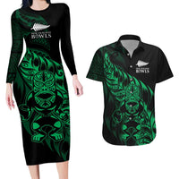New Zealand Lawn Bowls Custom Couples Matching Long Sleeve Bodycon Dress and Hawaiian Shirt Green Maori Warrior Tribal Silver Fern LT9 Green - Polynesian Pride