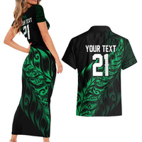 New Zealand Lawn Bowls Custom Couples Matching Short Sleeve Bodycon Dress and Hawaiian Shirt Green Maori Warrior Tribal Silver Fern LT9 - Polynesian Pride