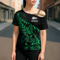 New Zealand Lawn Bowls Custom Cross Shoulder Shirt Green Maori Warrior Tribal Silver Fern LT9 - Polynesian Pride