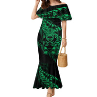 New Zealand Lawn Bowls Custom Family Matching Mermaid Dress and Hawaiian Shirt Green Maori Warrior Tribal Silver Fern LT9 Mom's Dress Green - Polynesian Pride
