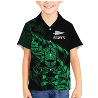 New Zealand Lawn Bowls Custom Family Matching Mermaid Dress and Hawaiian Shirt Green Maori Warrior Tribal Silver Fern LT9 Son's Shirt Green - Polynesian Pride