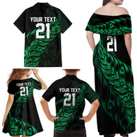 New Zealand Lawn Bowls Custom Family Matching Off Shoulder Maxi Dress and Hawaiian Shirt Green Maori Warrior Tribal Silver Fern LT9 - Polynesian Pride