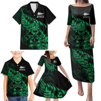 New Zealand Lawn Bowls Custom Family Matching Puletasi and Hawaiian Shirt Green Maori Warrior Tribal Silver Fern - Polynesian Pride