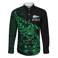 New Zealand Lawn Bowls Custom Family Matching Puletasi and Hawaiian Shirt Green Maori Warrior Tribal Silver Fern LT9 Dad's Shirt - Long Sleeve Green - Polynesian Pride
