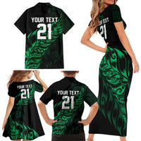 New Zealand Lawn Bowls Custom Family Matching Short Sleeve Bodycon Dress and Hawaiian Shirt Green Maori Warrior Tribal Silver Fern LT9 - Polynesian Pride