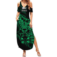 New Zealand Lawn Bowls Custom Family Matching Summer Maxi Dress and Hawaiian Shirt Green Maori Warrior Tribal Silver Fern - Polynesian Pride