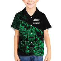 New Zealand Lawn Bowls Custom Family Matching Summer Maxi Dress and Hawaiian Shirt Green Maori Warrior Tribal Silver Fern LT9 Son's Shirt Green - Polynesian Pride