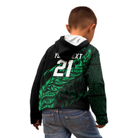 New Zealand Lawn Bowls Custom Kid Hoodie Green Maori Warrior Tribal Silver Fern - Polynesian Pride