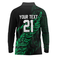 New Zealand Lawn Bowls Custom Long Sleeve Polo Shirt Green Maori Warrior Tribal Silver Fern - Polynesian Pride