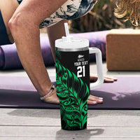 New Zealand Lawn Bowls Custom Tumbler With Handle Green Maori Warrior Tribal Silver Fern - Polynesian Pride