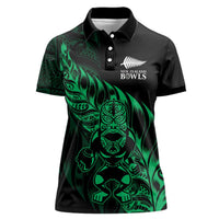 New Zealand Lawn Bowls Custom Women Polo Shirt Green Maori Warrior Tribal Silver Fern - Polynesian Pride