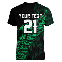 New Zealand Lawn Bowls Custom Women V-Neck T-Shirt Green Maori Warrior Tribal Silver Fern LT9 - Polynesian Pride