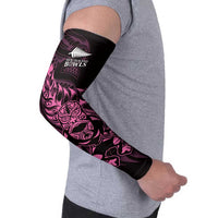 New Zealand Lawn Bowls Custom Arm Sleeves Pink Maori Warrior Tribal Silver Fern - Polynesian Pride