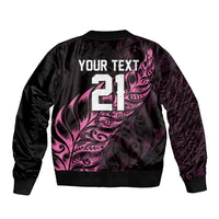 New Zealand Lawn Bowls Custom Bomber Jacket Pink Maori Warrior Tribal Silver Fern - Polynesian Pride