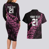 New Zealand Lawn Bowls Custom Couples Matching Long Sleeve Bodycon Dress and Hawaiian Shirt Pink Maori Warrior Tribal Silver Fern LT9 - Polynesian Pride