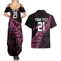 New Zealand Lawn Bowls Custom Couples Matching Summer Maxi Dress and Hawaiian Shirt Pink Maori Warrior Tribal Silver Fern LT9 - Polynesian Pride