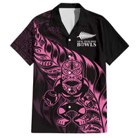 New Zealand Lawn Bowls Custom Family Matching Off The Shoulder Long Sleeve Dress and Hawaiian Shirt Pink Maori Warrior Tribal Silver Fern - Polynesian Pride