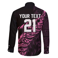 New Zealand Lawn Bowls Custom Family Matching Off The Shoulder Long Sleeve Dress and Hawaiian Shirt Pink Maori Warrior Tribal Silver Fern - Polynesian Pride