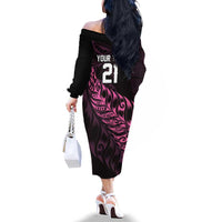 New Zealand Lawn Bowls Custom Family Matching Off The Shoulder Long Sleeve Dress and Hawaiian Shirt Pink Maori Warrior Tribal Silver Fern LT9 - Polynesian Pride
