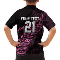New Zealand Lawn Bowls Custom Family Matching Off Shoulder Maxi Dress and Hawaiian Shirt Pink Maori Warrior Tribal Silver Fern LT9 - Polynesian Pride
