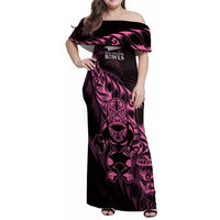 New Zealand Lawn Bowls Custom Family Matching Off Shoulder Maxi Dress and Hawaiian Shirt Pink Maori Warrior Tribal Silver Fern - Polynesian Pride