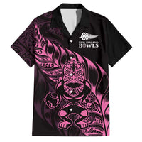 New Zealand Lawn Bowls Custom Family Matching Off Shoulder Short Dress and Hawaiian Shirt Pink Maori Warrior Tribal Silver Fern LT9 Dad's Shirt - Short Sleeve Pink - Polynesian Pride