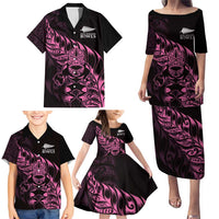 New Zealand Lawn Bowls Custom Family Matching Puletasi and Hawaiian Shirt Pink Maori Warrior Tribal Silver Fern LT9 - Polynesian Pride
