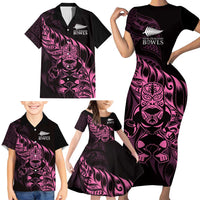 New Zealand Lawn Bowls Custom Family Matching Short Sleeve Bodycon Dress and Hawaiian Shirt Pink Maori Warrior Tribal Silver Fern LT9 - Polynesian Pride