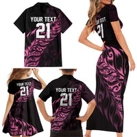 New Zealand Lawn Bowls Custom Family Matching Short Sleeve Bodycon Dress and Hawaiian Shirt Pink Maori Warrior Tribal Silver Fern LT9 - Polynesian Pride