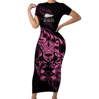 New Zealand Lawn Bowls Custom Family Matching Short Sleeve Bodycon Dress and Hawaiian Shirt Pink Maori Warrior Tribal Silver Fern LT9 Mom's Dress Pink - Polynesian Pride