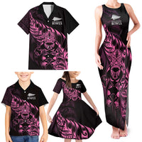New Zealand Lawn Bowls Custom Family Matching Tank Maxi Dress and Hawaiian Shirt Pink Maori Warrior Tribal Silver Fern LT9 - Polynesian Pride