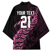 New Zealand Lawn Bowls Custom Kimono Pink Maori Warrior Tribal Silver Fern - Polynesian Pride