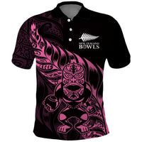 New Zealand Lawn Bowls Custom Polo Shirt Pink Maori Warrior Tribal Silver Fern LT9 Pink - Polynesian Pride
